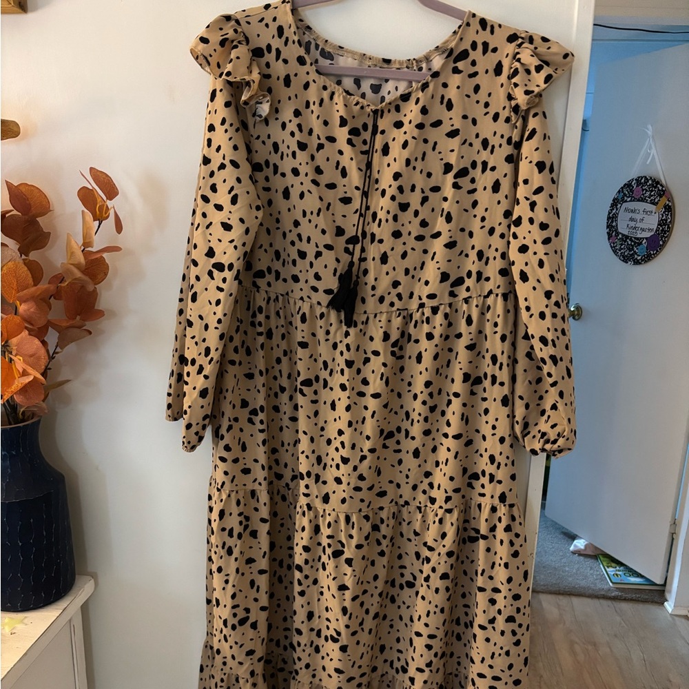 Tan and Black Polka Dot Dress